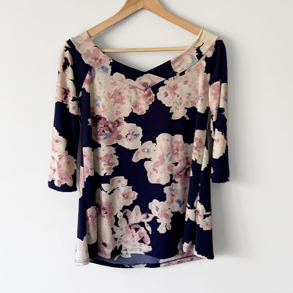 MTS Women's Navy Floral Off the Shoulder Top